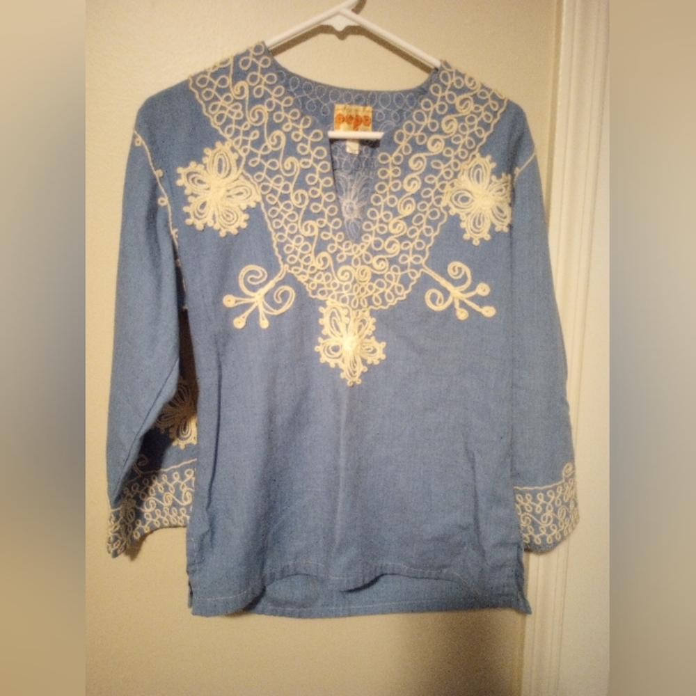 Vintage 60's boho hippie blue chambray top